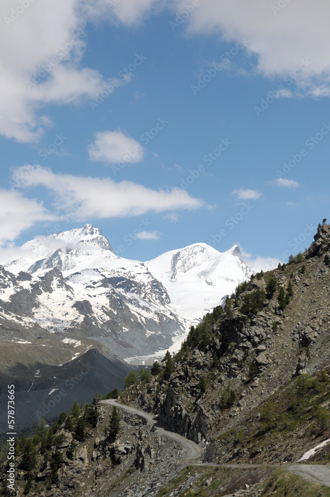 Mountain path near Riffelalp in Swiss Alps