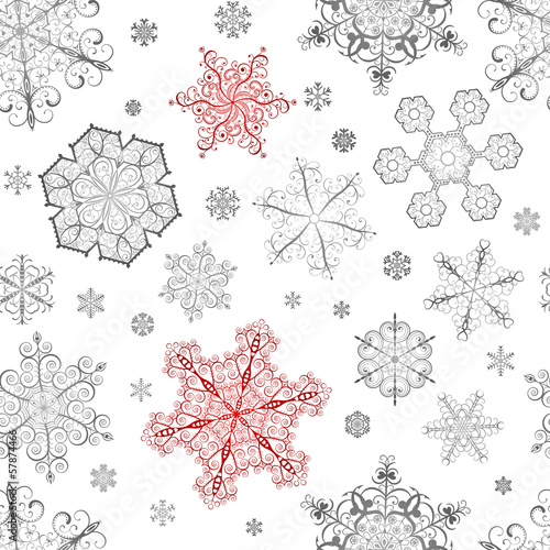 Christmas seamless pattern of red and gray snowflakes