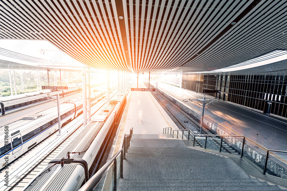 Obraz premium railway station with sunset