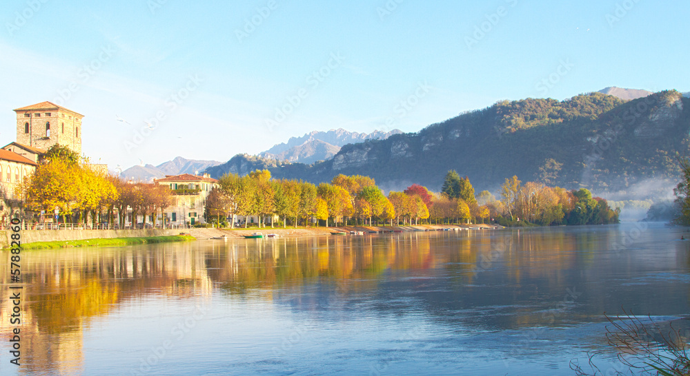 Fototapeta premium morning on the Adda river, Brivio - Lombardy