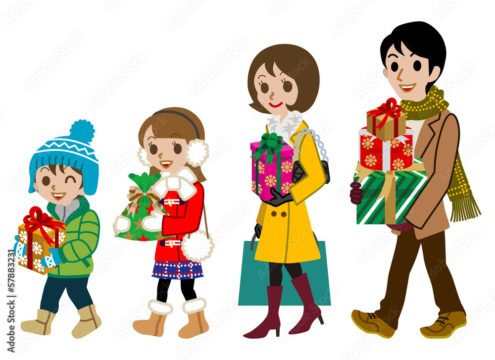 Shopping family, winter, Isolated Shopping family, winter, Isolated