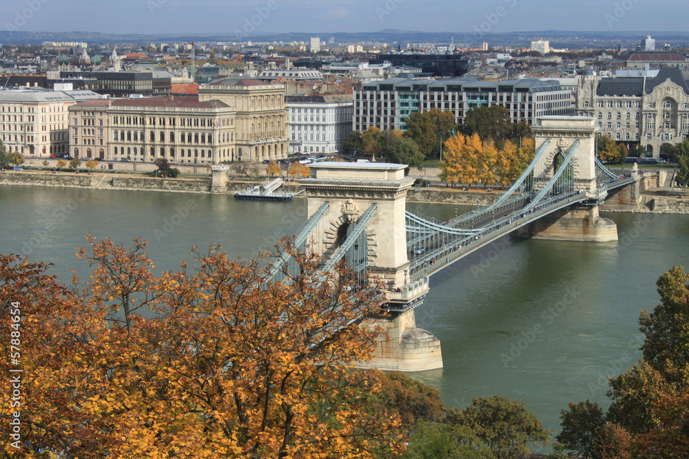 Chain Bridge with the river Danube in Budapest, Hungary