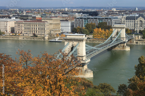 Chain Bridge with the river Danube in Budapest, Hungary