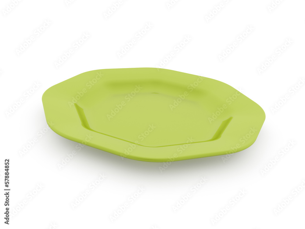 One green plate isolated on white One green plate isolated on white