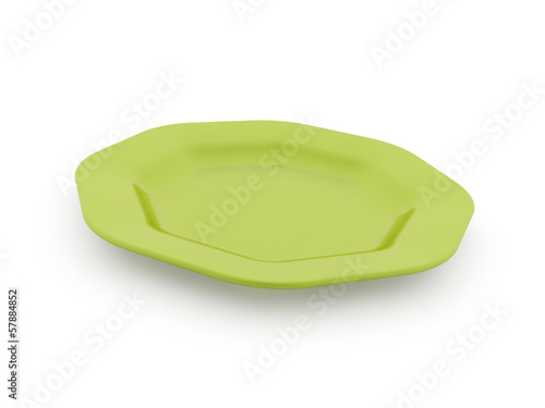 One green plate isolated on white