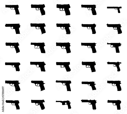 Guns silhouettes set. Isolated on white background.