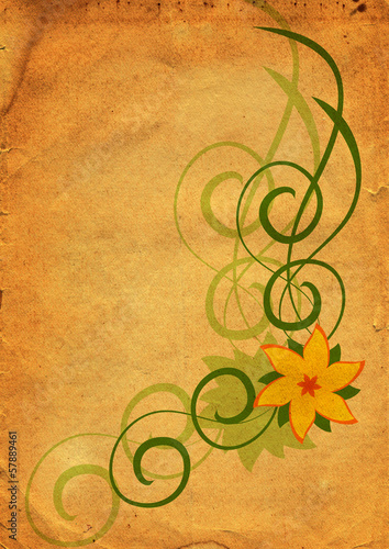 Abstract vintage flower on yellow background