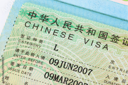 China visa in passport macro