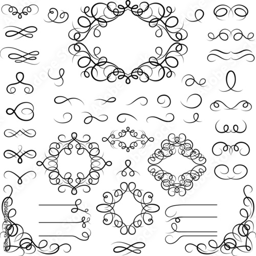 Set of curled calligraphic design elements.