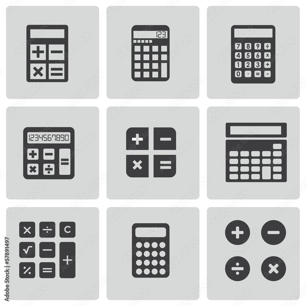 Vector black calculator icons set Vector black calculator icons set