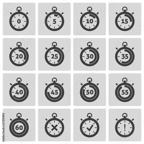 Vector black stopwatch icons set