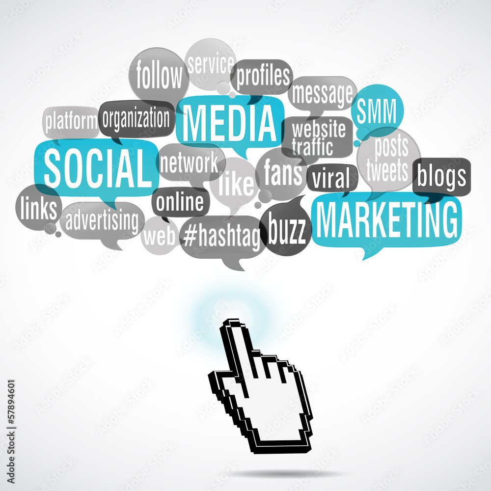 word cloud bubbles with hand touch : smm (cs5)