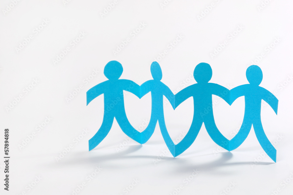 teamwork, blue paper people on white teamwork, blue paper people on white
