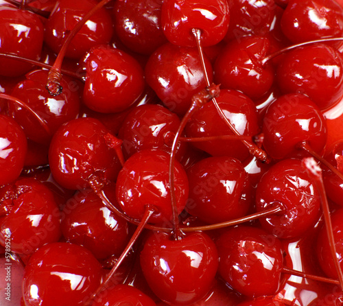 Festive background of red cocktail maraschino cherries photo
