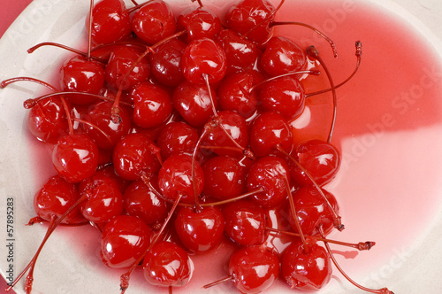Bilde på lerret Red cocktail maraschino cherries with stems