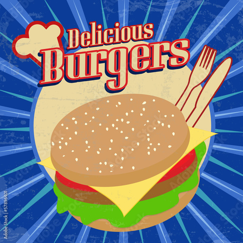 Delicious Burgers vintage poster