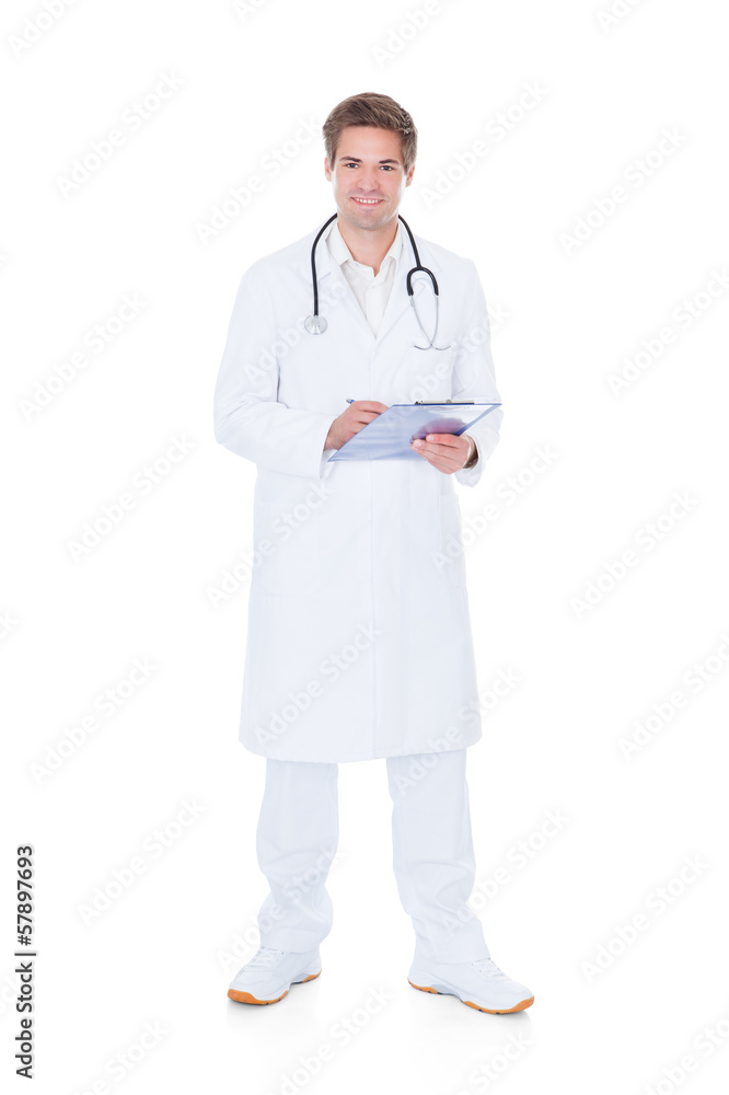 Male Doctor Holding Clipboard