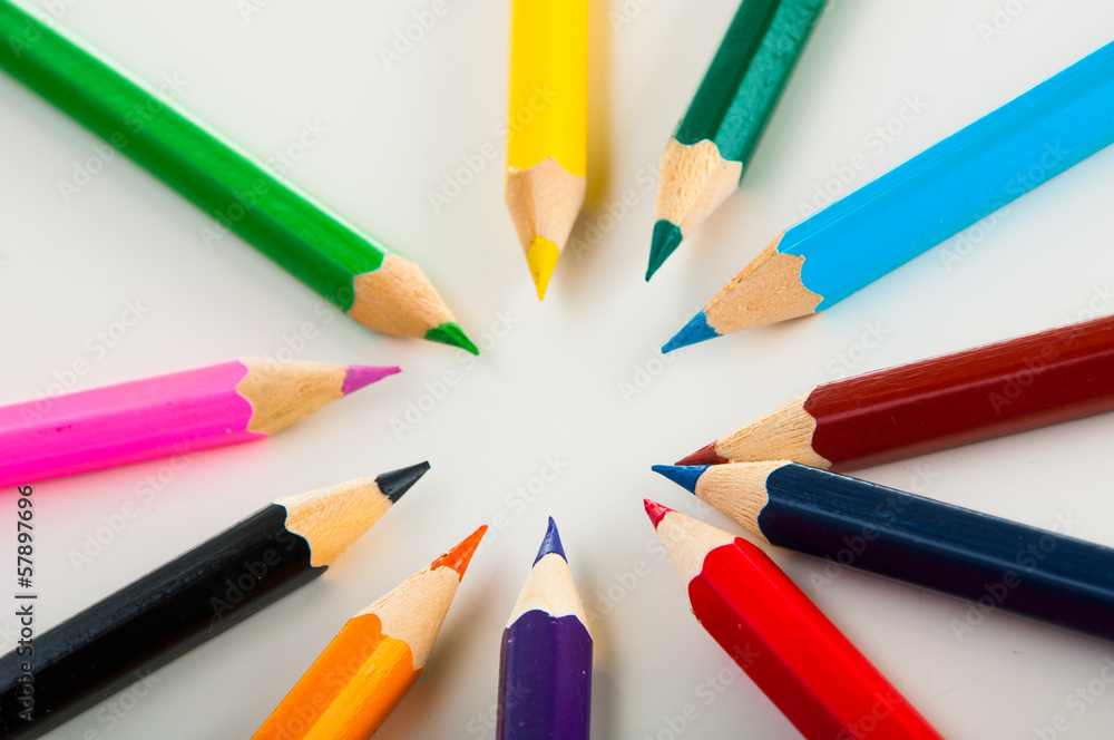 Fototapeta premium Color pencils on white background