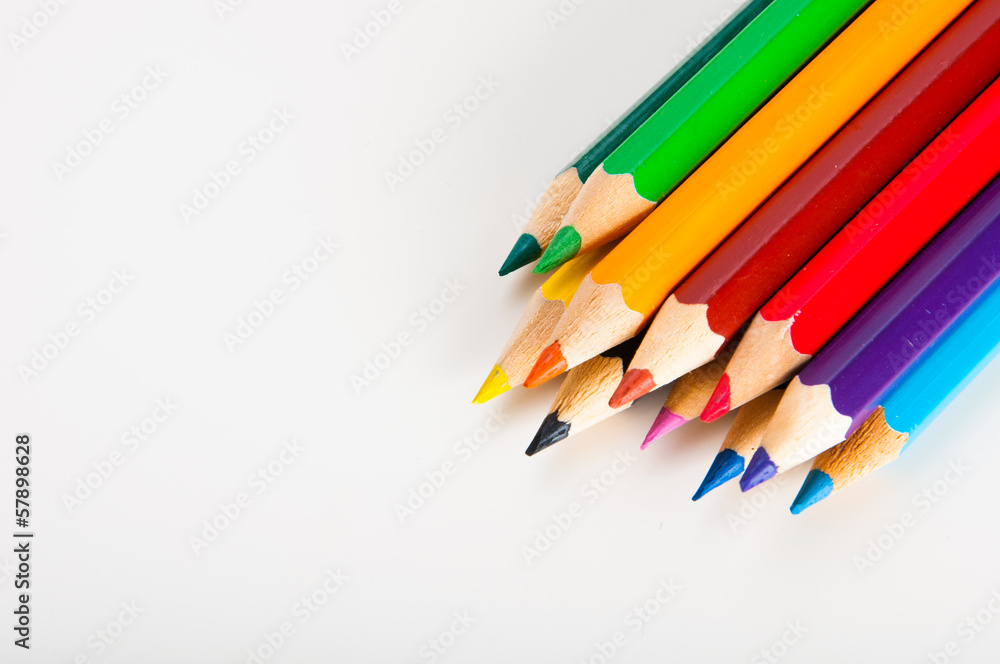 Variety of wooden color pencils isolated on white background Variety of wooden color pencils isolated on white background