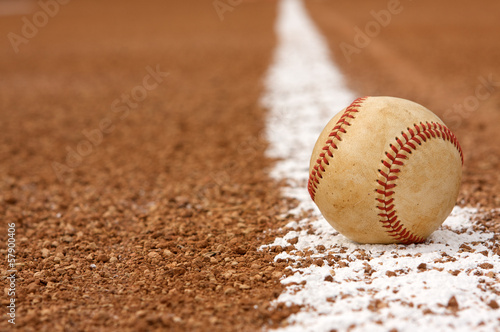 Worn Baseball on the Chalk Line