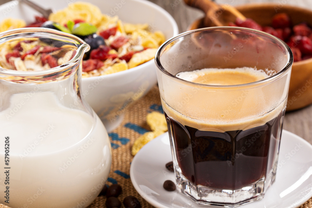 Coffee for breakfast with granola Coffee for breakfast with granola