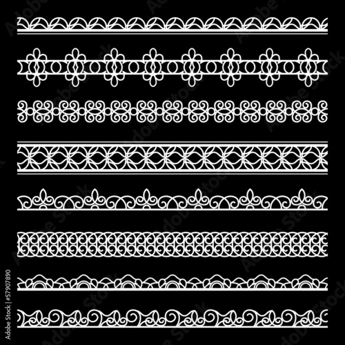 Set of white lace borders on black