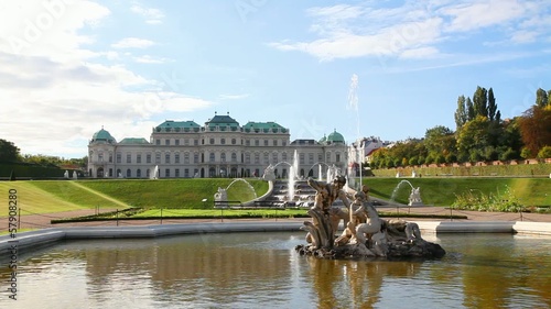 Fountain at Belvedere palace in Vienna, Austria on a sunny day