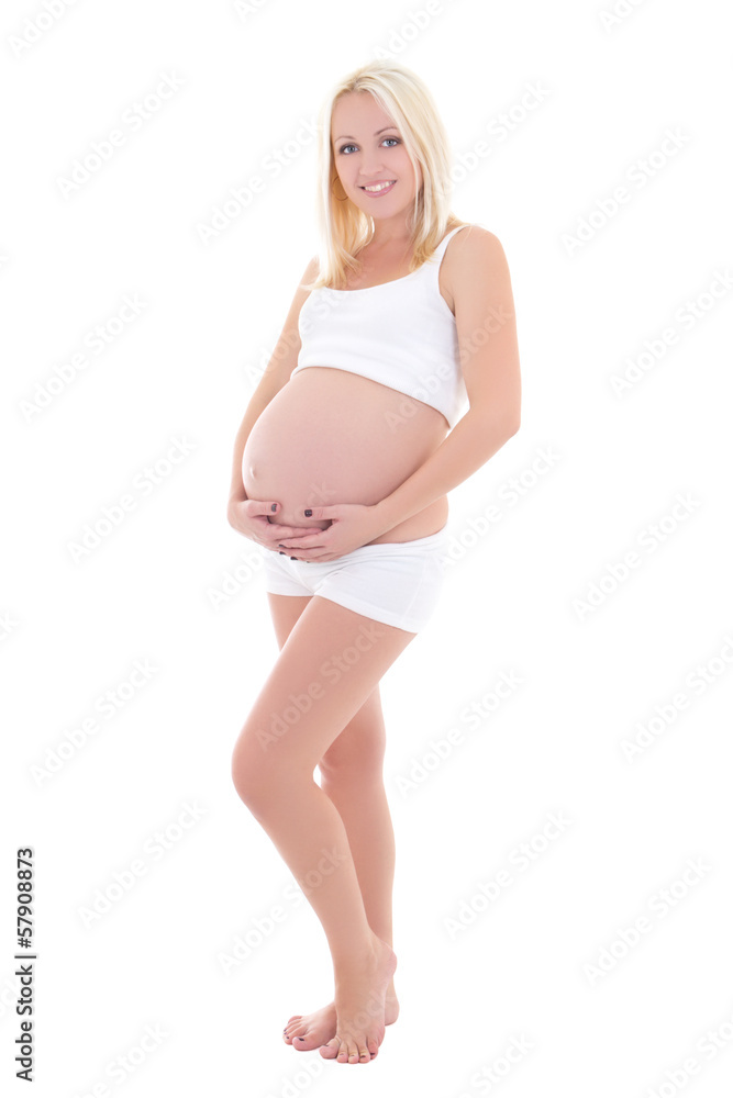 portrait of young pregnant woman posing isolated on white backgr portrait of young pregnant woman posing isolated on white backgr