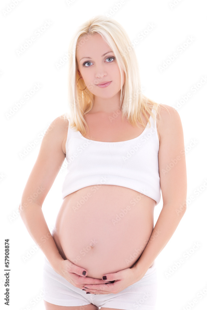 portrait of young pregnant blond isolated on white background portrait of young pregnant blond isolated on white background