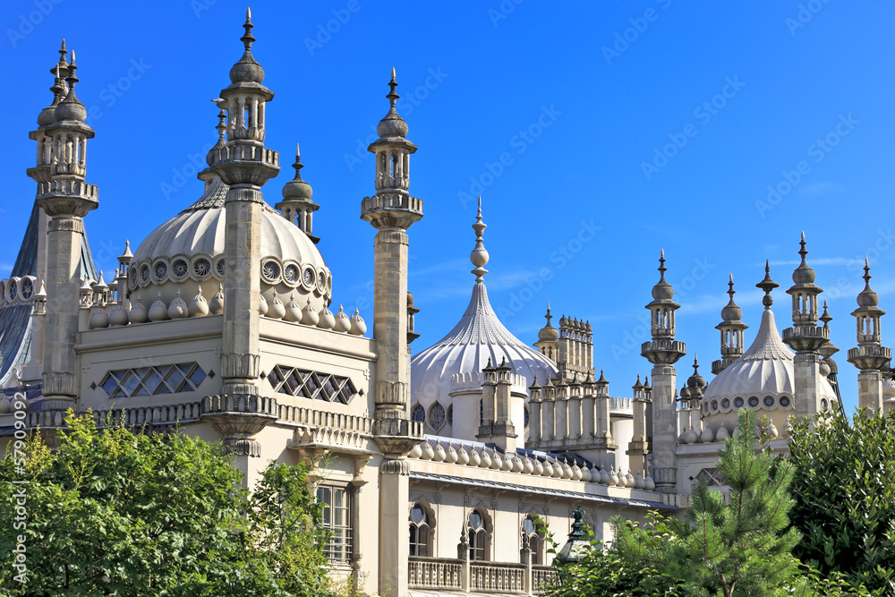 Ornate onion domes and minarets of Brighton Royal Pavillion