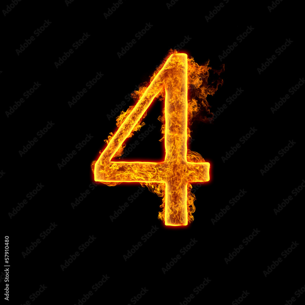 Fire alphabet number 4 four Fire alphabet number 4 four