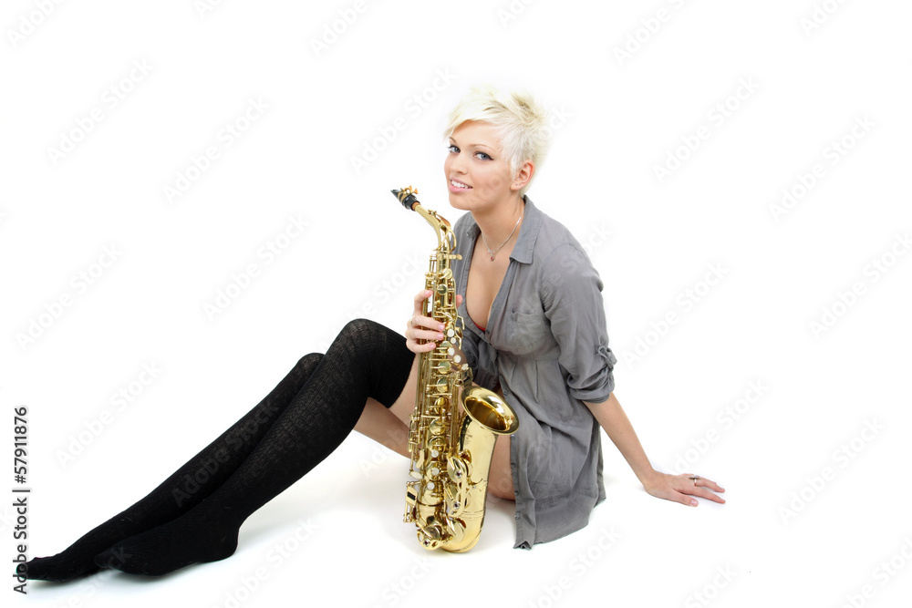 Naklejka premium Frau mit Musikinstrument