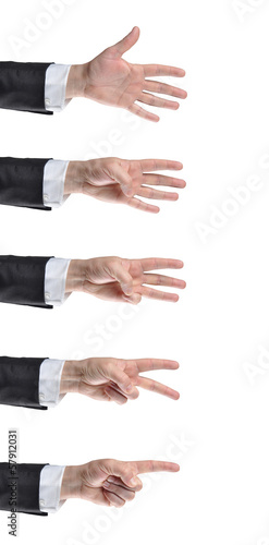 Businessman counting hands. Isolated on white background