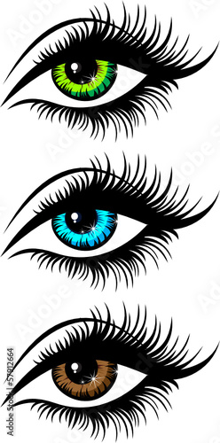 Green, Blue and Brown beautiful womans eyes.