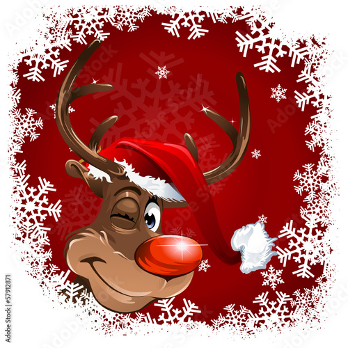 Rudolph Snowflakes red Background