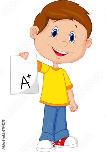 Boy showing A plus grade