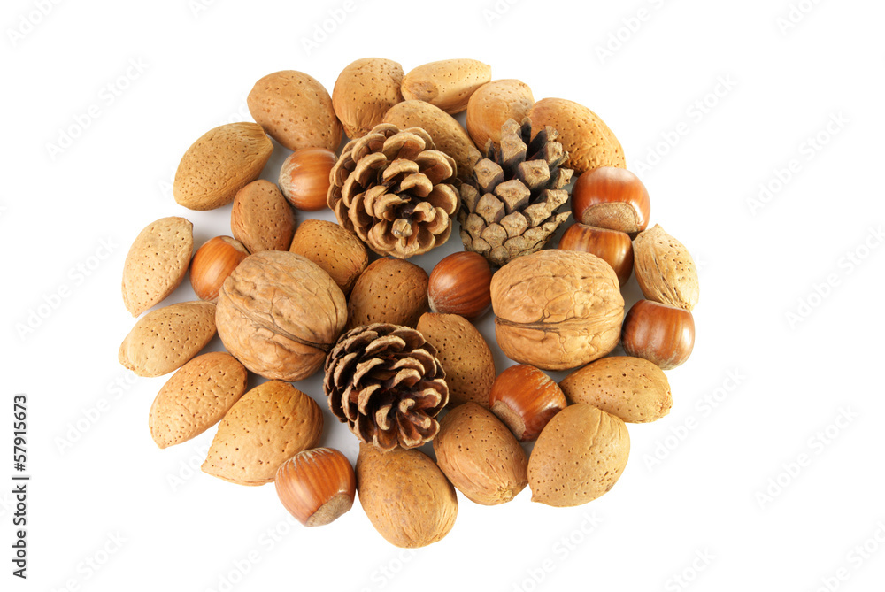 Christmas decoration with mixed nuts and pine cones Christmas decoration with mixed nuts and pine cones