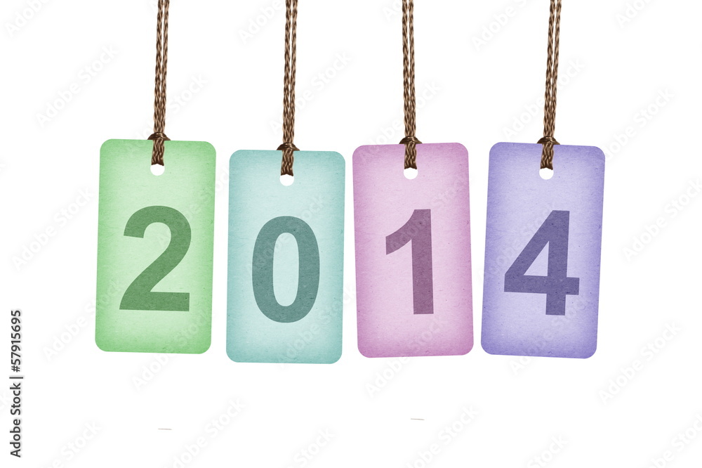 New Year 2014 concept. Multicolor tags isolated on white