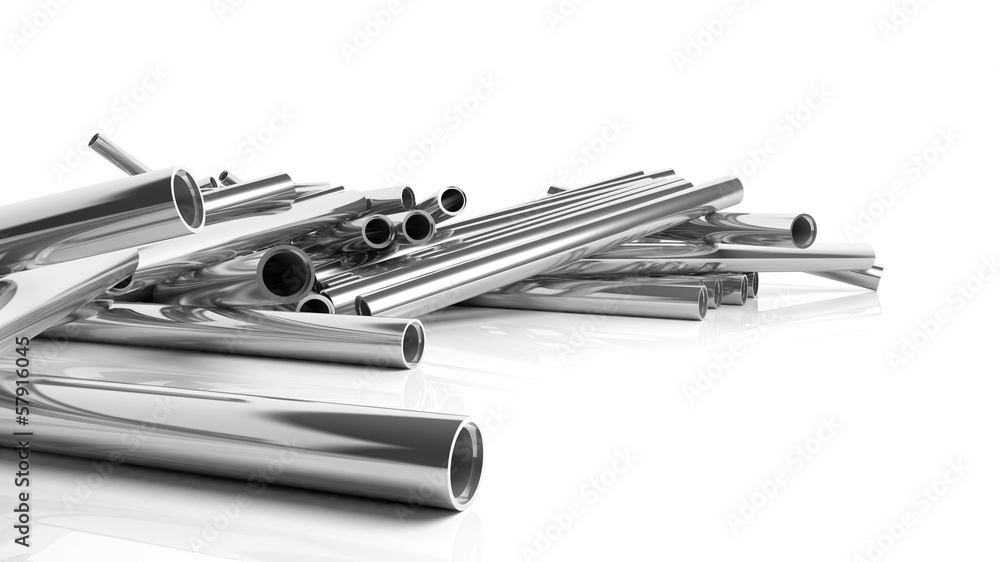 Pile of 3D metallic pilpes, isolated on white Pile of 3D metallic pilpes, isolated on white