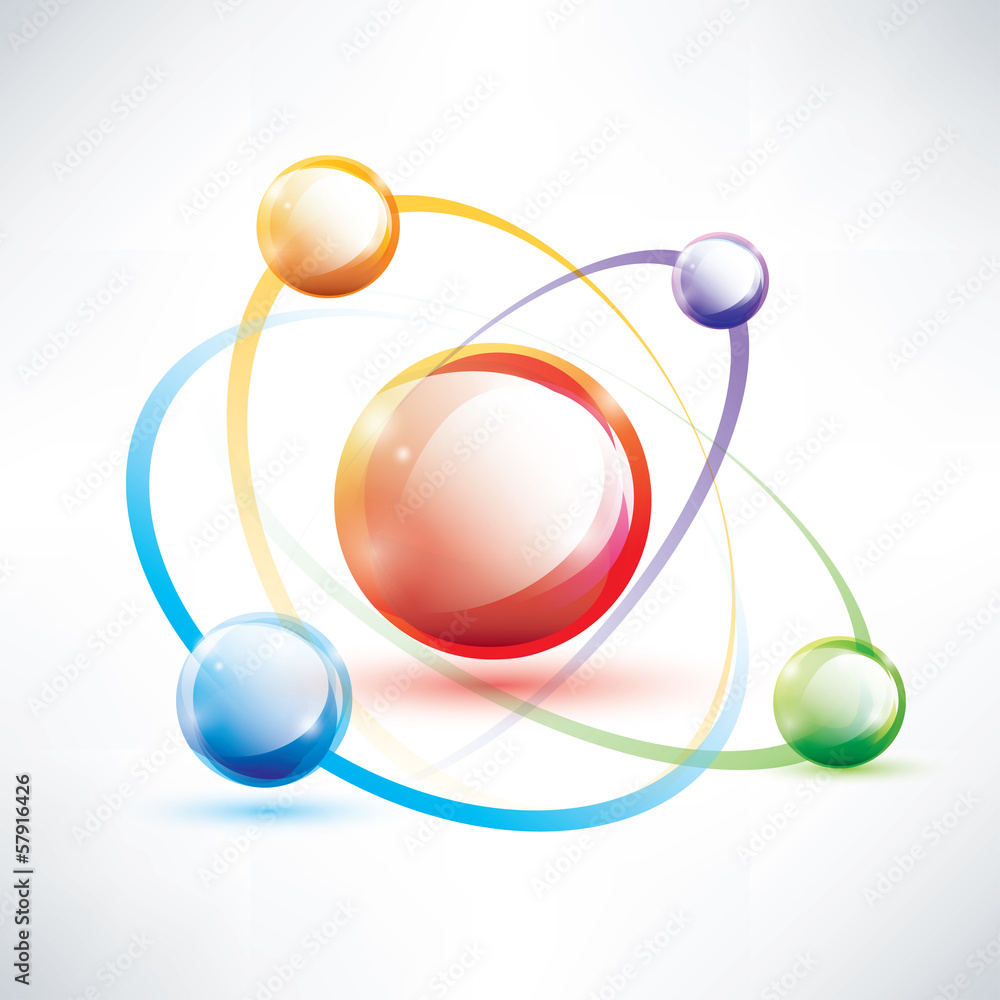 atom structure, abstract glossy icon, science and energy concept atom structure, abstract glossy icon, science and energy concept