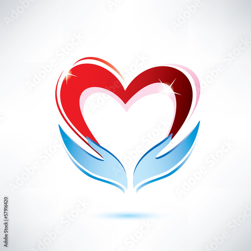 hands holding a heart, vector icon, love sharing concept