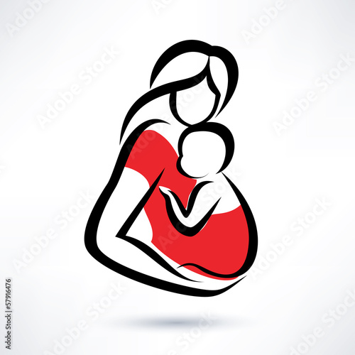 mother holding baby in the sling, vector symbol