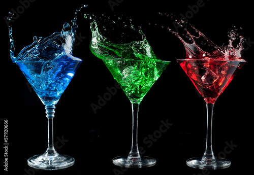 Alcoholic cocktails set - red, green, blue.