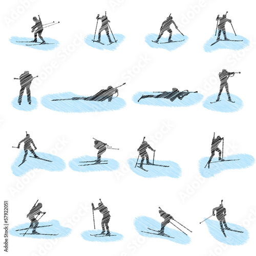 Set of biathlon grunge silhouettes