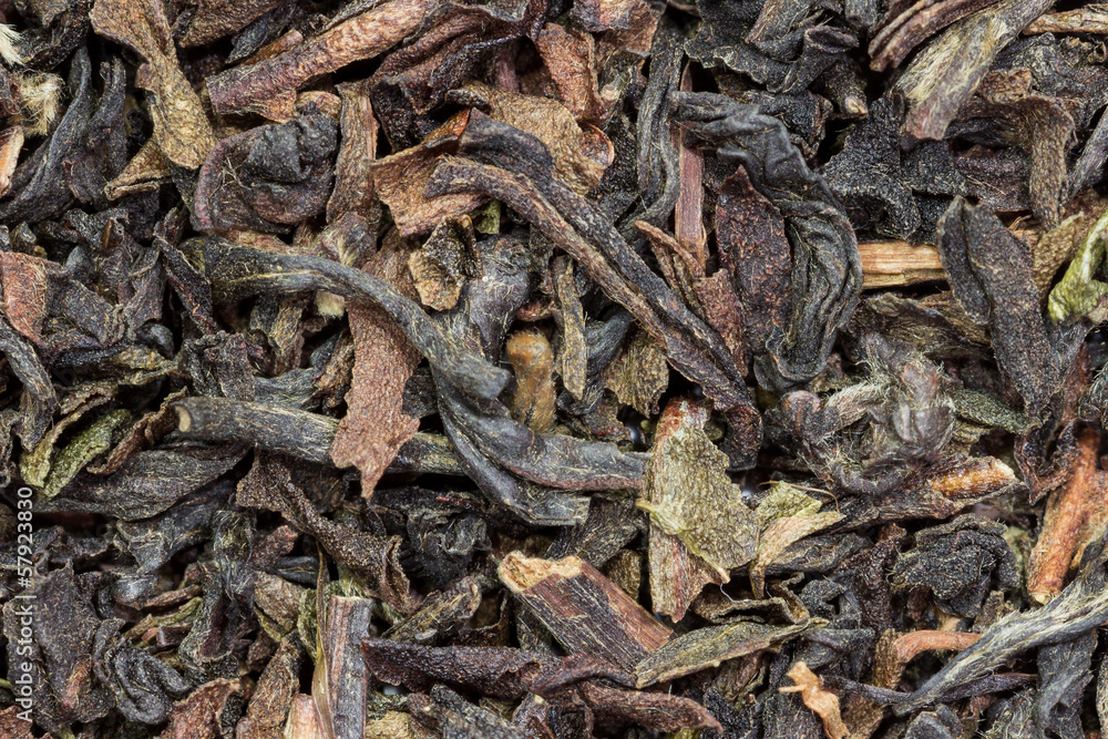 Dried tea leaves, macro Dried tea leaves, macro