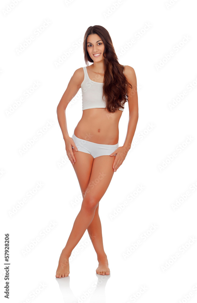 Girl in white underwear with long hair