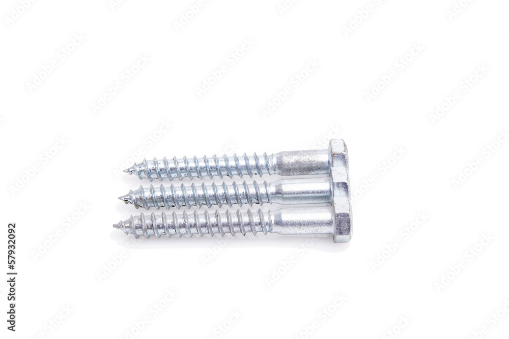 Screws located on a white background Screws located on a white background