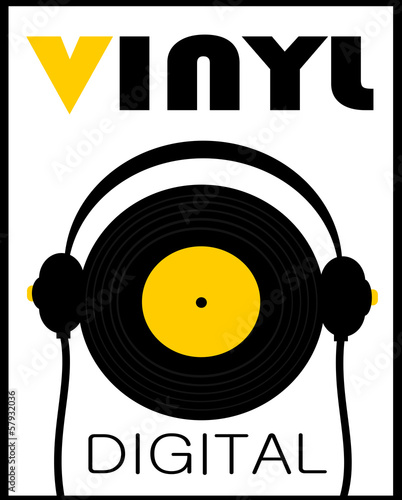 vintage record and headphones graphic design