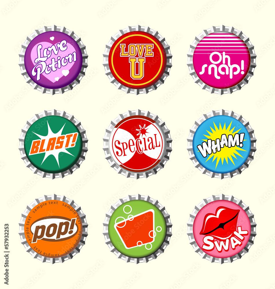 retro bottle cap designs set 2