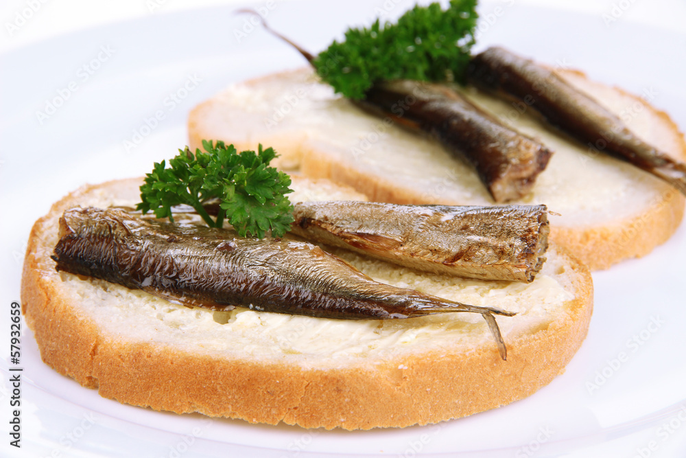 Tasty sandwiches with sardines, close-up Tasty sandwiches with sardines, close-up